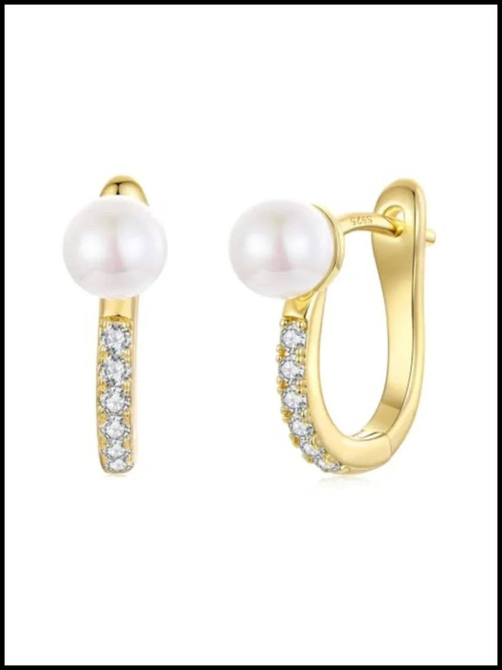 S925 Sterling Silver Pearl Hoop Earrings Hypoallergenic Lightweight